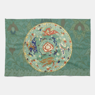 Paño De Cocina Verde azul del circulo chino antiguo