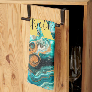Paño De Cocina Verde azulado Aqua Agate Personalizado de oro Mono