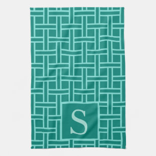 Paño De Cocina Verde azulado monograma popular de patrón geométri