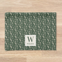 Paño De Cocina Verde bosque y beige Monograma Nombre Navidad