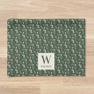 Paño De Cocina Verde bosque y beige Monograma Nombre Navidad