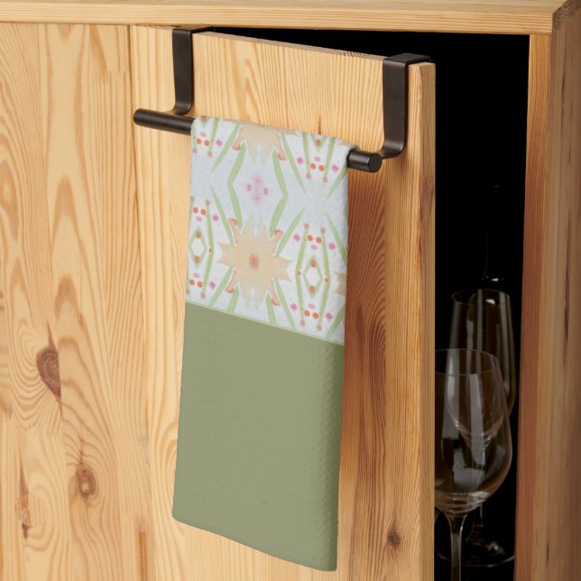 Paño De Cocina Verde con diseño floral (Pliegue de tercios)