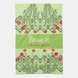 Paño De Cocina Verde con flores rojas