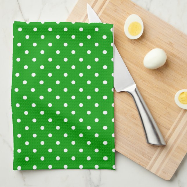 Paño De Cocina Verde con puntos de polka blanco (Doblado Cuarto)