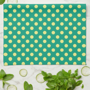 Paño De Cocina Verde esmeralda con los lunares amarillos por