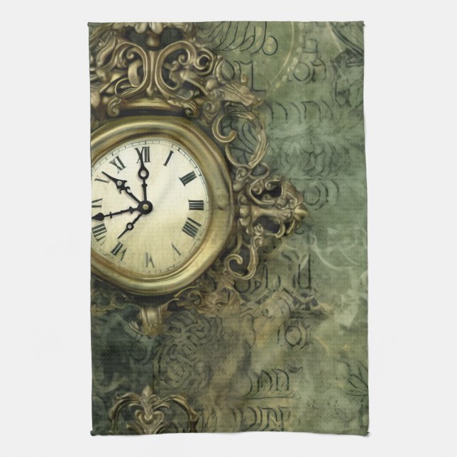 Paño De Cocina Verde Esmeralda Rústico Antiguo Steampunk (Vertical)