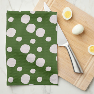 Paño De Cocina Verde Hoja con Puntos Rosas