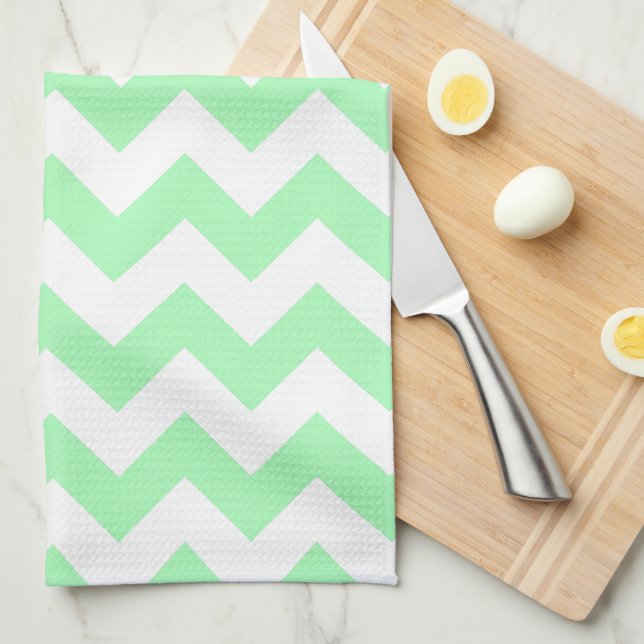 Paño De Cocina Verde Menta Chevron (Doblado Cuarto)