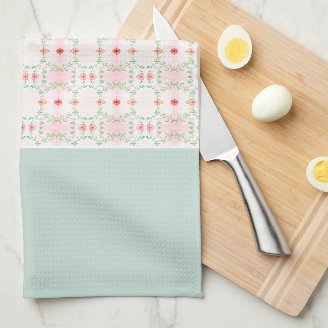 Paño De Cocina Verde pastel con rosa (Doblado Cuarto)