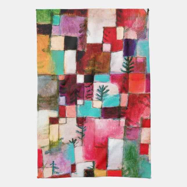 Paño De Cocina Verde Rojo y Violeta, Paul Klee (Vertical)