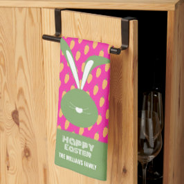 Paño De Cocina Verde Rosa Cute Feliz Conejo De Pascua Y Zanahoria