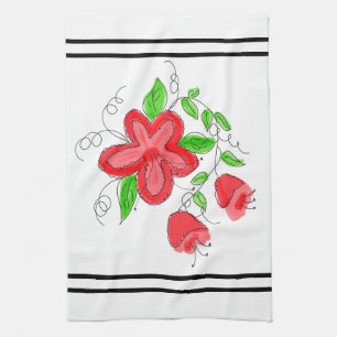 Paño De Cocina Verde rosa rojo y blanco