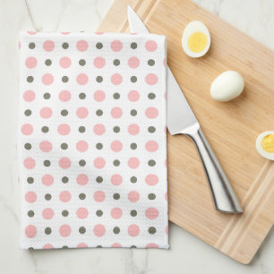 Paño De Cocina verde salvia y puntos rosa claro sobre blanco