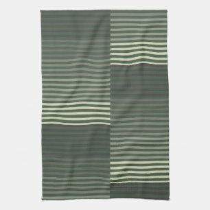 Paño De Cocina Verdes, Grises, Negros, Rayas Crema