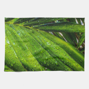 Paño De Cocina Verdes tropicales con gotas de lluvia