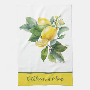 Paño De Cocina Verdor verde amarillo limón personalizado