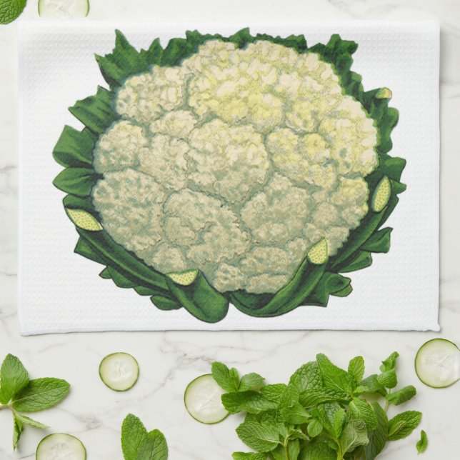 Paño De Cocina Verduras de comida antigua coliflor (Doblado)