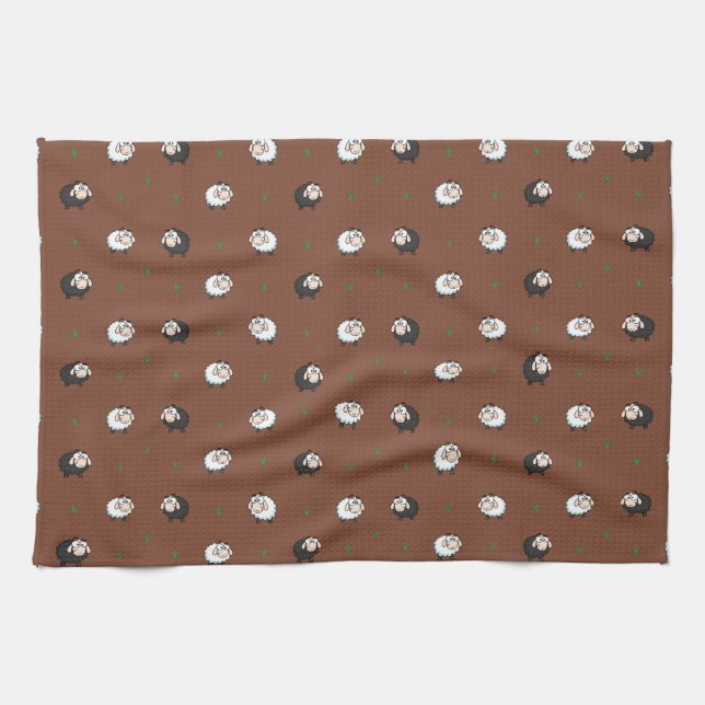 Paño De Cocina Versión oscura del patrón de lambs adorable (Horizontal)