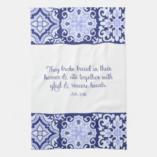 Paño De Cocina Verso de la Biblia Azul de Cobalto, rompen pan