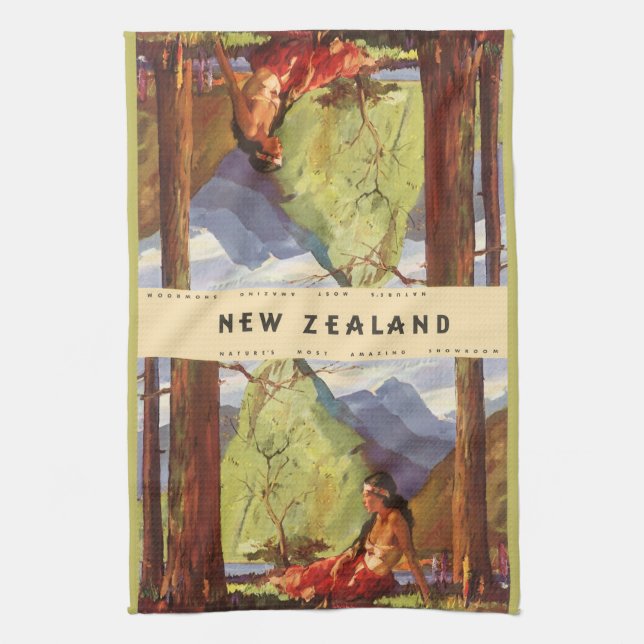 Paño De Cocina Viaje de cosecha, mujer nativa de Nueva Zelanda (Vertical)