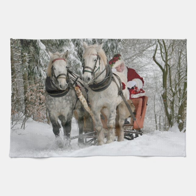 Paño De Cocina Viaje de Santa Claus en trineos de caballo (Horizontal)