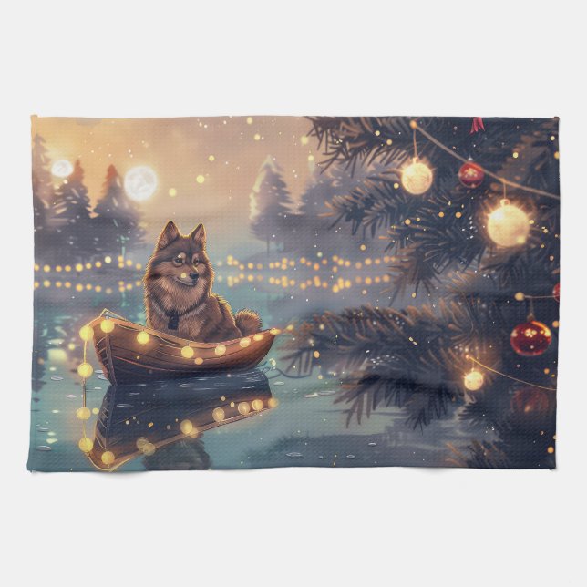 Paño De Cocina Viaje festivo de Navidades de Lapphund finlandeses (Horizontal)