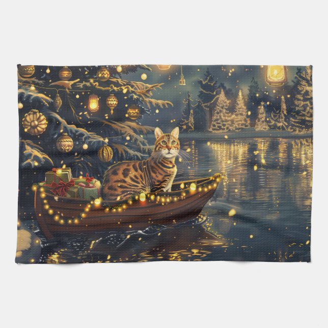 Paño De Cocina Viaje festivo para Navidades de gatos de Bengala (Horizontal)