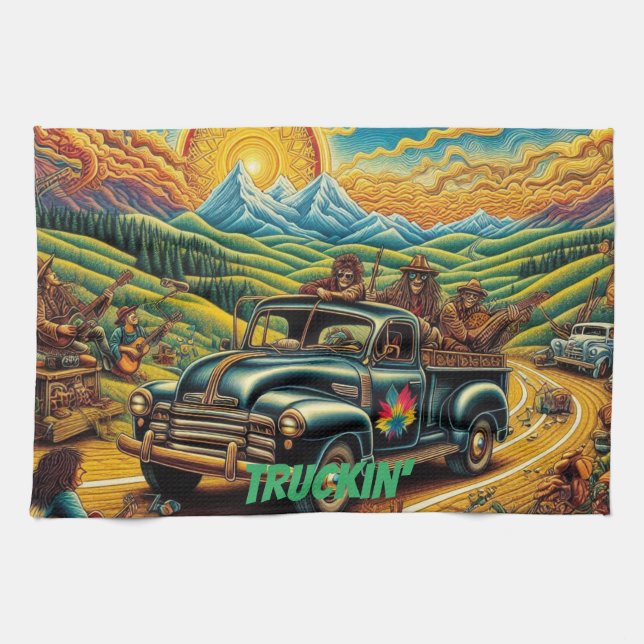 Paño De Cocina Viaje por carretera de arte popular (Horizontal)