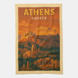 Paño De Cocina Viaje Retro Atenas Grecia