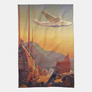 Paño De Cocina Viajes de época, avión sobre basura en Hong Kong