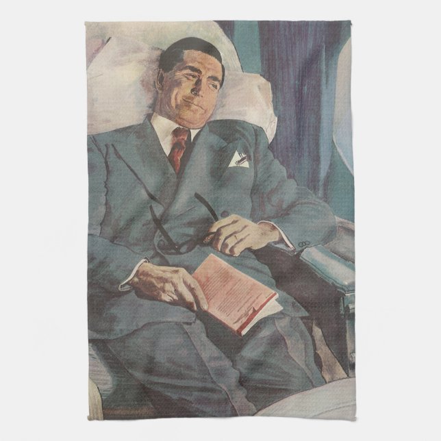 Paño De Cocina Viajes de negocios antiguos, lectura en el avión (Vertical)