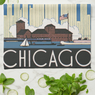 Paño De Cocina Viajes de Vintage Chicago Tiene Todo El Skyline De