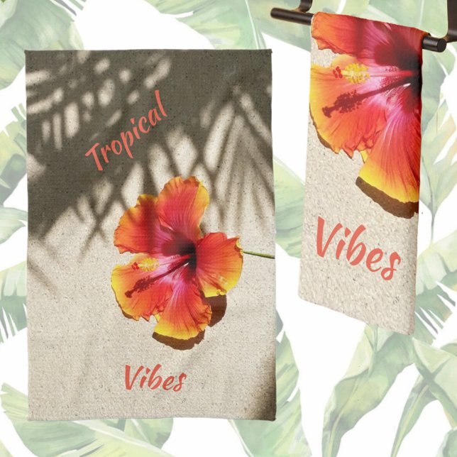 Paño De Cocina Vibes tropicales hibiscus sobre la arena del Perso (Subido por el creador)