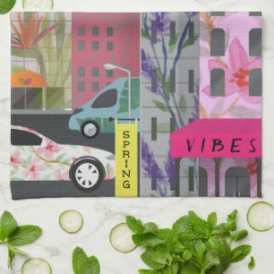 Paño De Cocina Vibraciones de la Ciudad de Primavera   Arte Urban