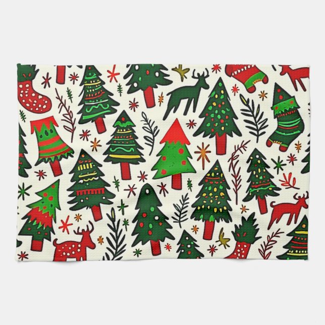 Paño De Cocina Vibrant Christmas Pattern Art Print (Horizontal)
