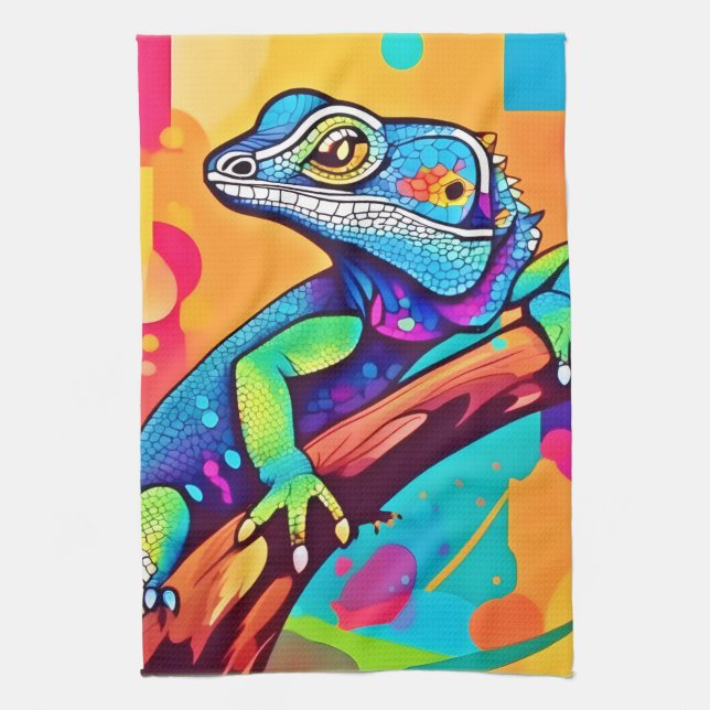 Paño De Cocina Vibrant Lizard Artwork (Vertical)
