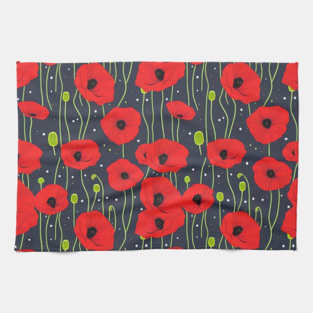 Paño De Cocina Vibrant Modern Red Poppies Pattern Art (Horizontal)