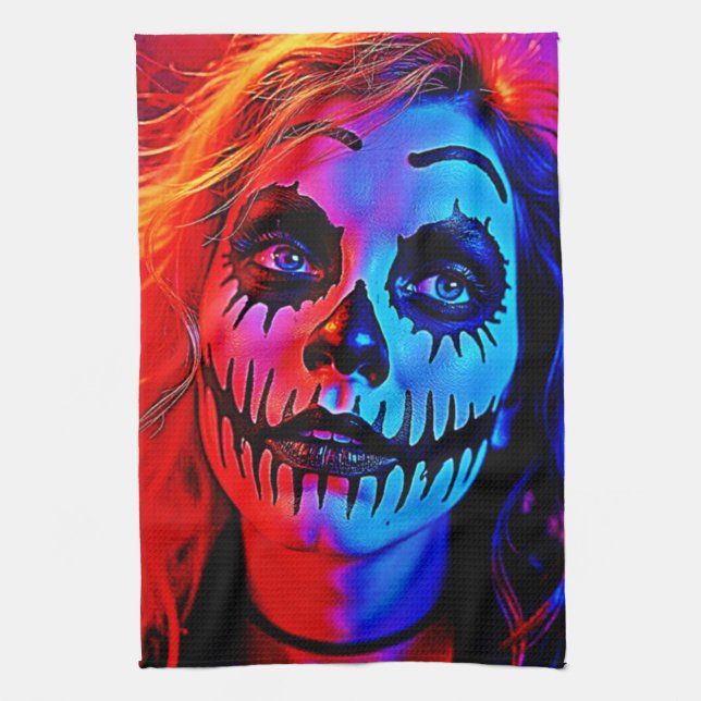 Paño De Cocina Vibrante arte de maquillaje de Halloween (Vertical)