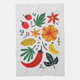 Paño De Cocina Vibrante Arte Folclórico Fruta Tropical Pimiento