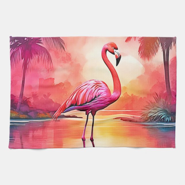 Paño De Cocina Vibrante diseño de brillo Flamingo Tropical (Horizontal)