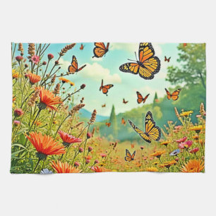Paño De Cocina Vibrante diseño de mariposa de flores silvestres