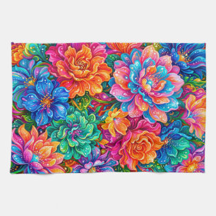 Paño De Cocina Vibrante Flores Paisaje de Sueños – Boho Psicodéli