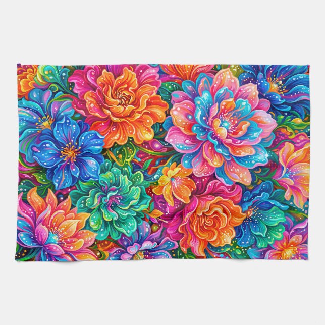 Paño De Cocina Vibrante Flores Paisaje de Sueños – Boho Psicodéli (Horizontal)