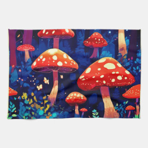 Paño De Cocina Vibrante Magic Mushroom Forest Art