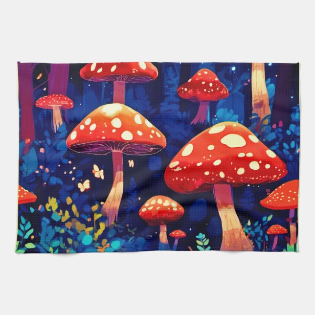 Paño De Cocina Vibrante Magic Mushroom Forest Art (Horizontal)