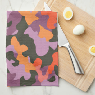 Paño De Cocina Vibrante Naranja brillante Camo amarillo verde col