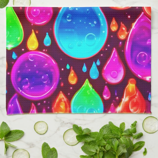 Paño De Cocina Vibrante Neon Raindrop Art (Doblado)