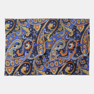 Paño De Cocina Vibrante Patrón de Paisley Bohemioco de Azul Marin