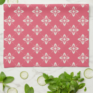 Paño De Cocina Vibrante patrón floral rosa con flores geométricas