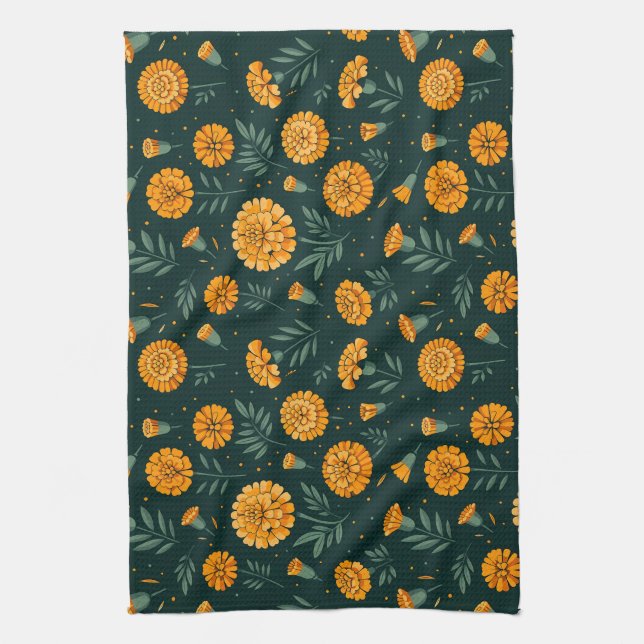 Paño De Cocina Vibrante patrón Marigolds (Vertical)